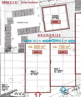 Grundriss Halle 2 + 3 mit 1.550 m²