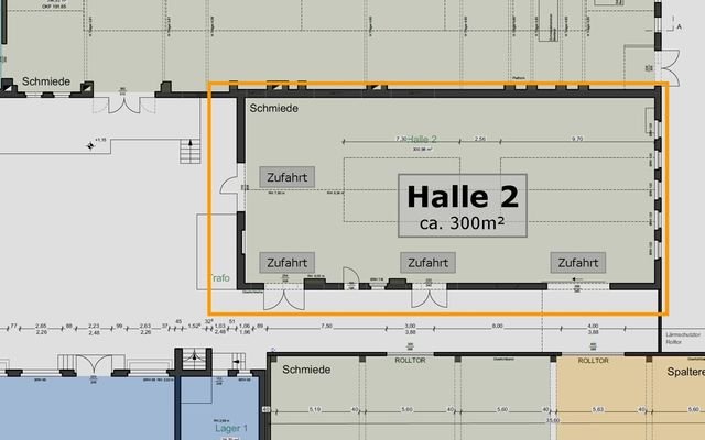 Halle 2 (ca 300m²), Grundriss