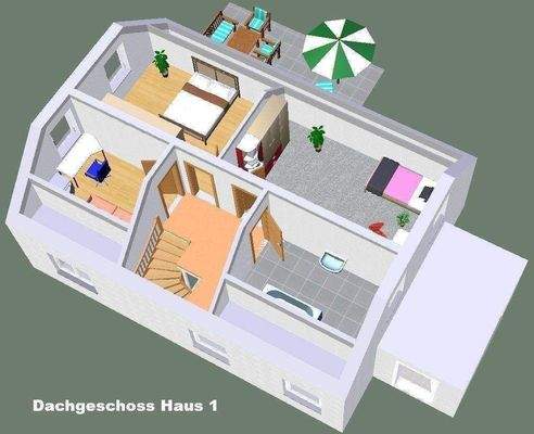 3D Grundriss Dachgeschoss Haus 1