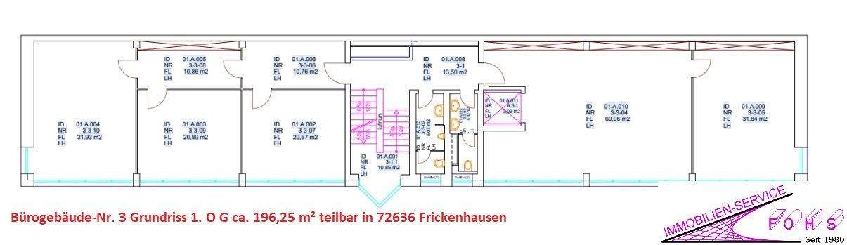 Bürogeb.Nr. 3 Grundriss 1. OG 196,25 m²