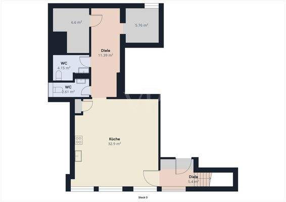 Grundriss der Lager- und Sozialräume im UG