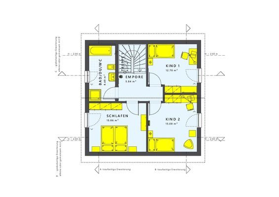 Mögliche Zimmeraufteilung Obergeschoss