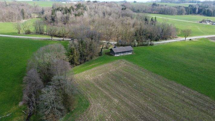 Luftbild östlicher Grundstücksteil mit Scheune