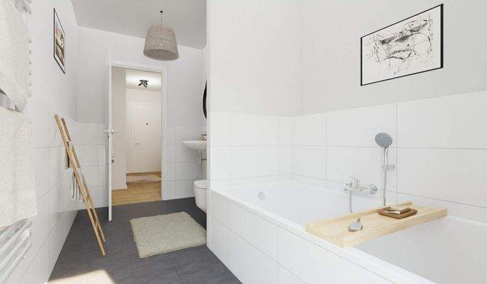 Modernes Tageslichtbad mit Badewanne