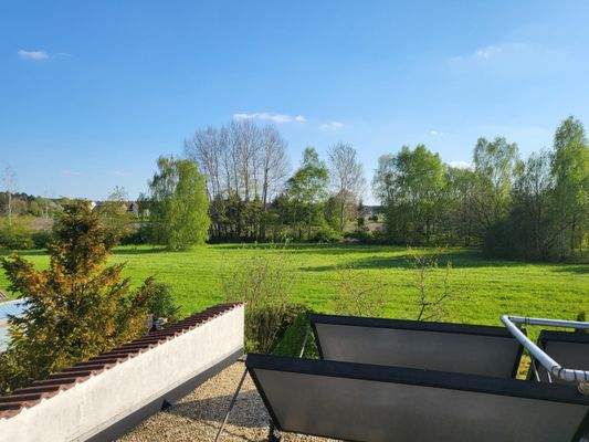 Blick von der Terrasse ins Grüne