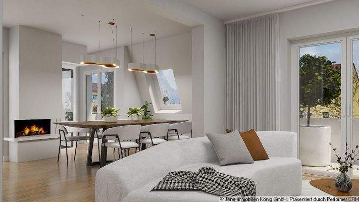 Visualisierung Essbereich mit Kamin