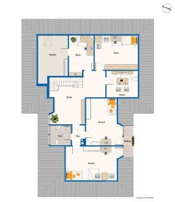 Obergeschoss mit Mustermöblierung