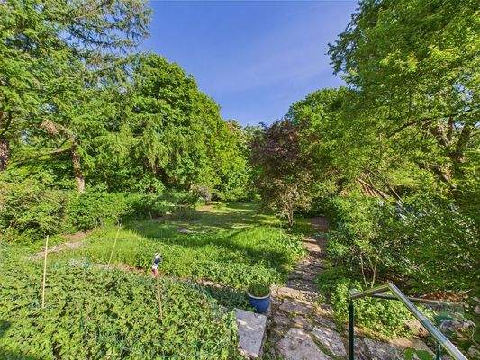 Ausblick von der Terrasse auf den Garten