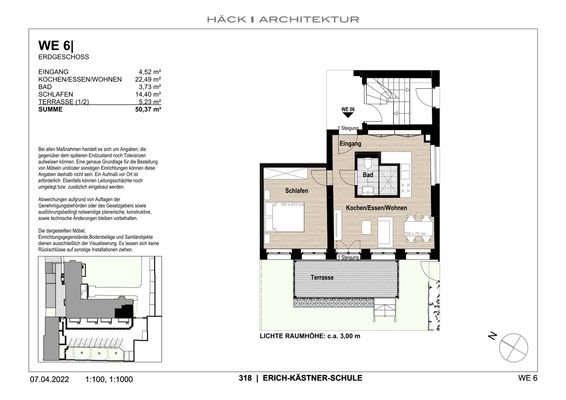 Wohnfläche, Lage und Grundriss WE 06