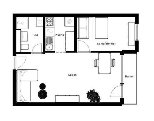 Grundriss 2-Zimmer-Wohnung