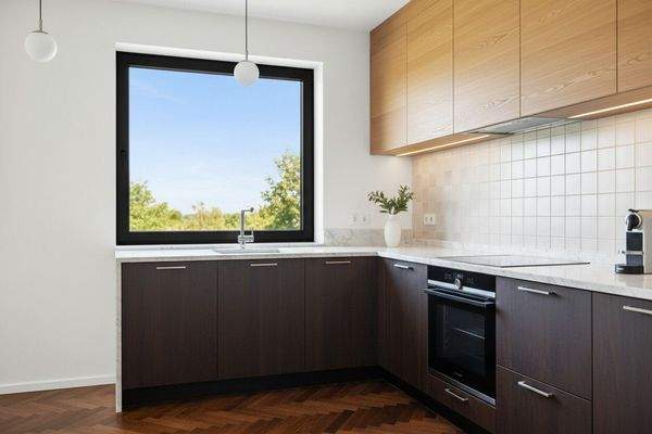 Einbauküche mit Blick in den Garten- Visualisiert