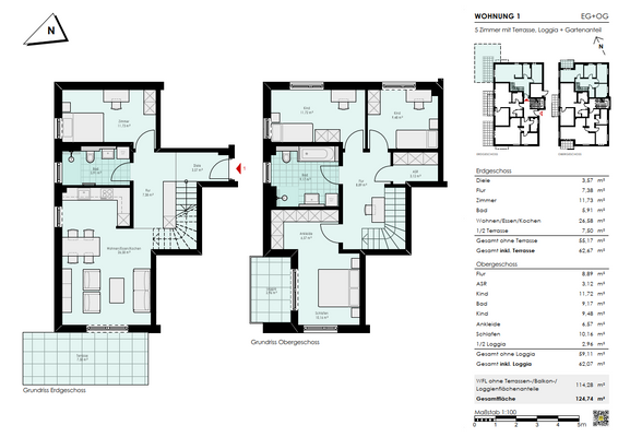 Maisonettewohnung mit Terrasse und Garten