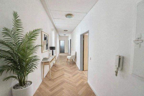 Visualisierung Einladender Flur mit Stellflächen