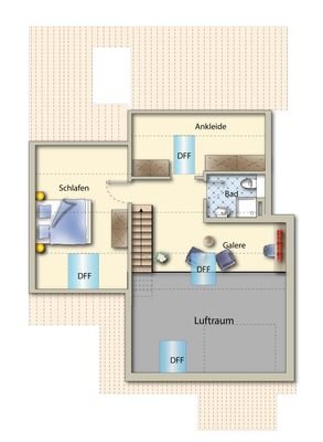 Grundriß obere Ebene möbliert