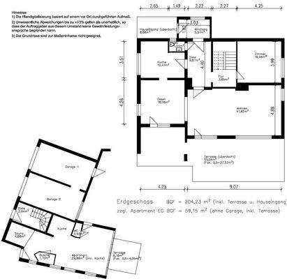 Grundriss Haupthaus EG & Apartment