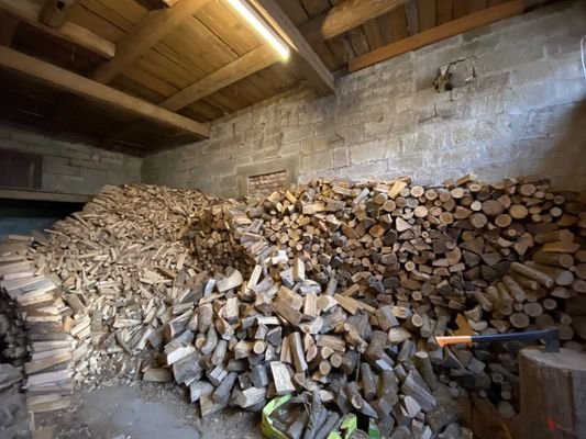 große Scheune mit Holzlager