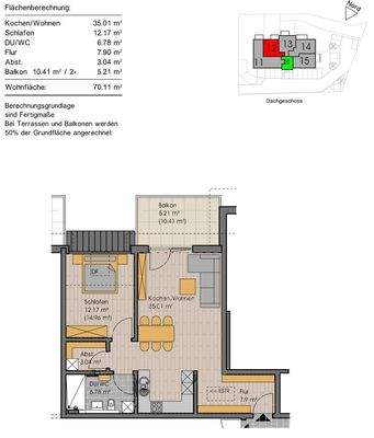 Grundriss Whg. 12 (nicht maßstabsgetreu - kann vom Original abweichen)