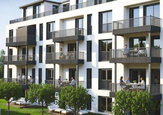 Südwestseite des Wohnhauses mit großzügigen Balkon