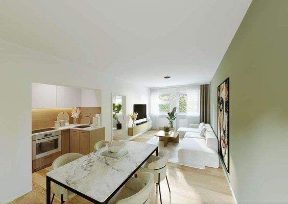 Gestaltungsidee für Wohnen/Essen nach Renovierung