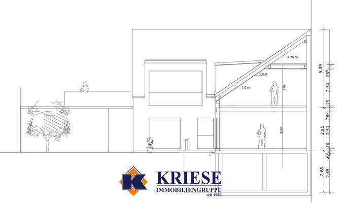 Gartenansicht Schnitt innen Raumhöhen