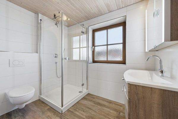 Das Tageslicht-Badezimmer im Obergeschoss