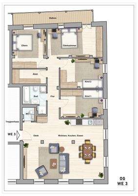 Grundriss mit Platz und Vielfalt 