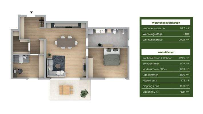 Grundriss Whg. 113 + 213