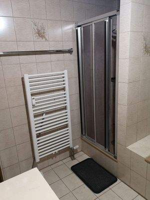 Dusche und Heizkörper als Handtuchhalter 