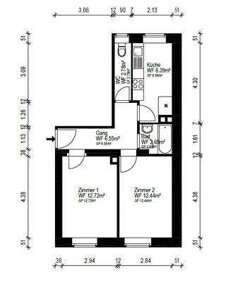 Grundriss 2ZW Nürnberg-Südstadt