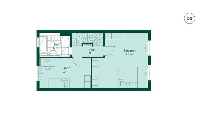 Geräumiges Obergeschoss mit großem Schlafzimmer