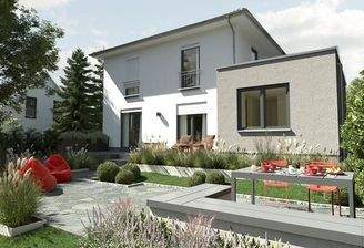 Einfamilienhaus-Flair-124-Kubus-Putz-Gartenansicht