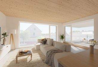 Heller Wohnbereich mit Blick zur Loggia