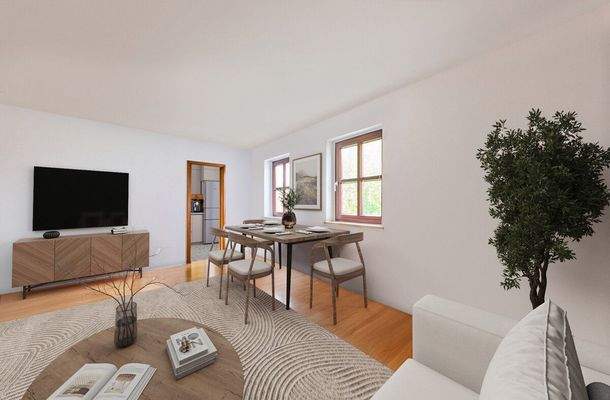 Wohnzimmer digital möbliert