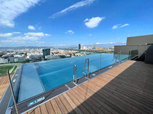 Pool am Dach mit Rundum-Blick über Wien