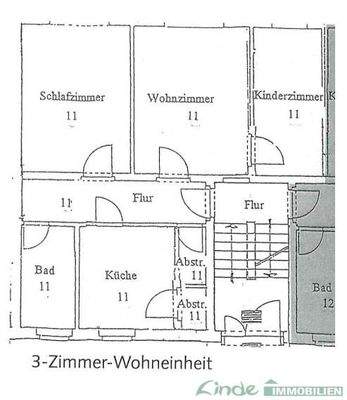 Grundriss-Skizze 3 Zimmer Wohnung