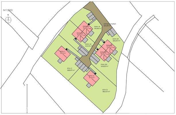 Lageplan mit Grundstücksaufteilung