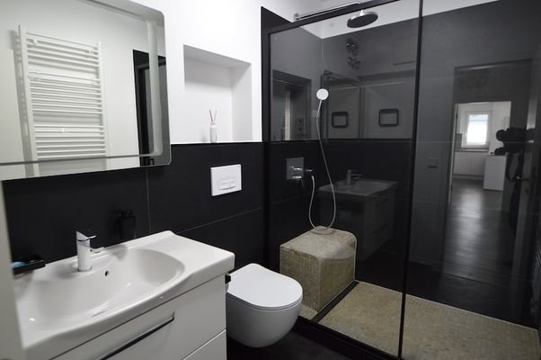 modernes Bad mit Walk-in-Dusche