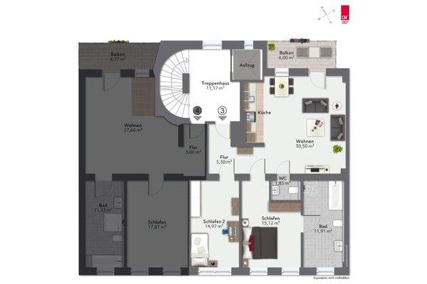 Grundriss Wohnung Nr 03 im 2 OG