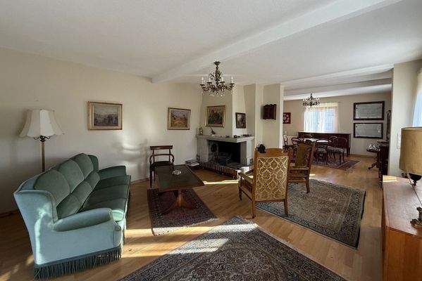 Wohnbereich mit zweiseitigem Kamin