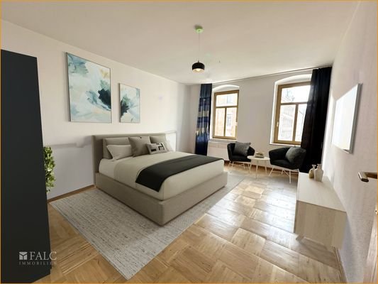 Virtual Staging Wohn- und Schlafzimmer