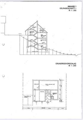 Geländeschnitt u. Grundrissvorschlag 1