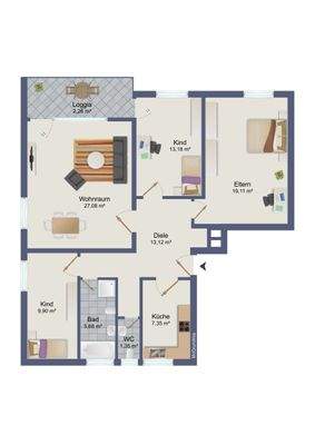 Grunriss 4-Zimmer-wohnu