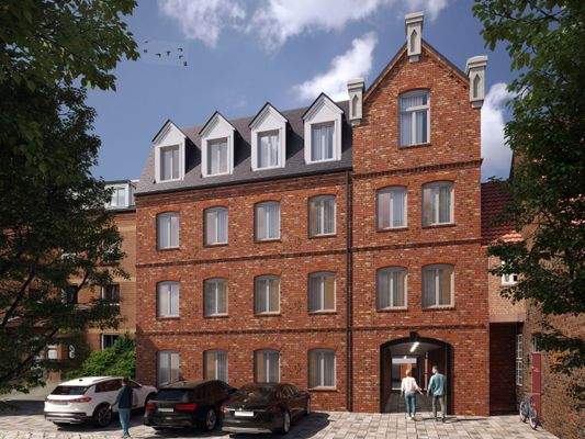 Fassade des Mehrfamilienhauses