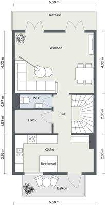 1. Obergeschoss mit Bemaßung