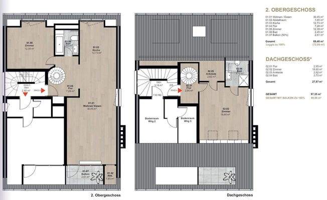 Grundrisse 1. und 2. Stock
