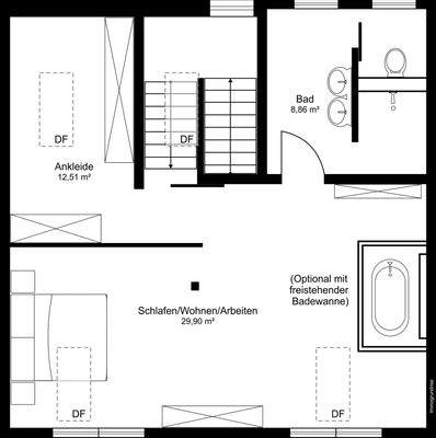 Dachgeschoss mit 51,27qm Wohnfläche / +++ Badewanne optional +++