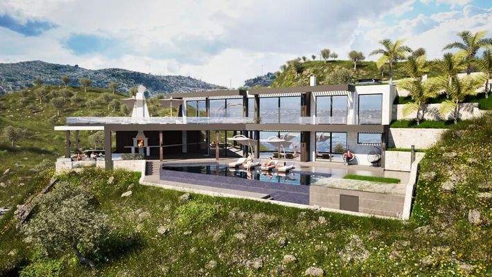 Kreta, Malaxa: Neubau-Projekt! Villa am Hang mit Panoramablick auf die Souda-Bucht zu verkaufen