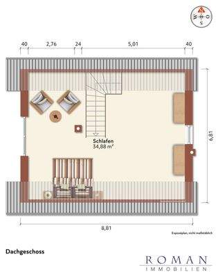 Grundriss DG mit Möblierungsvorschlag
