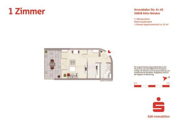 Grundrissbeispiel Wohnung 1 Zimmer - ca. 42 m²