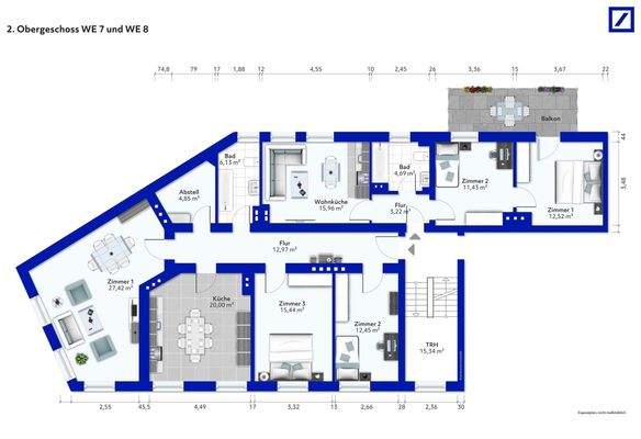Grundrisse 2. Obergeschoss WE 7 und 8